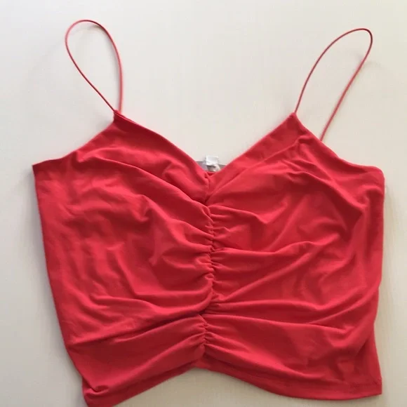 GAZE womens L spaghetti strap ruched red top NEW stretchy fabric - Picture 12 of 15